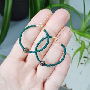 BOGO EARRINGS Chic Teal Beaded Hoop Earrings